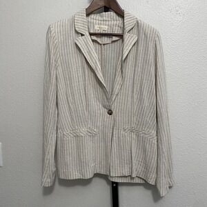 Promesa Women's Pinstripe Linen Blend Blazer M Office Old Money Academia Capsule